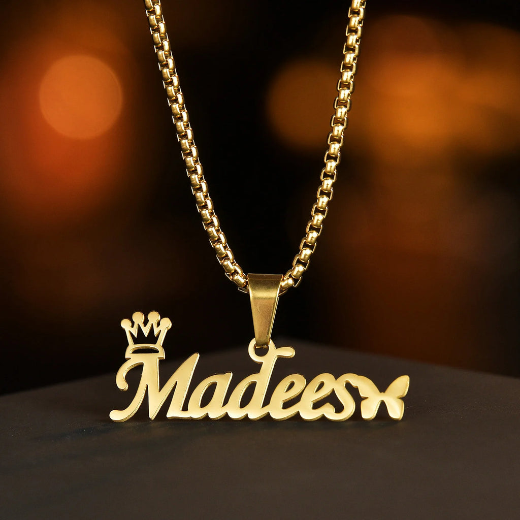 Atoztide 50cm Personalized Custom Names Pendant Necklace Stainless Steel Gold Color Cuban Thick Chain for Men Women Jewelry Gift