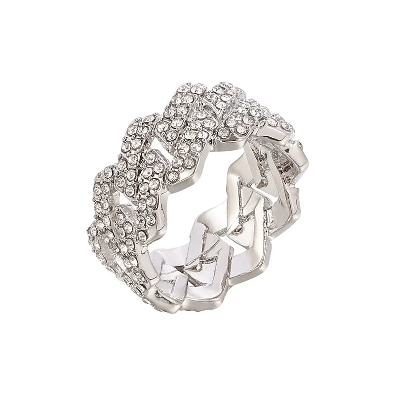 Iced Out Cuban Link Ring — Gold