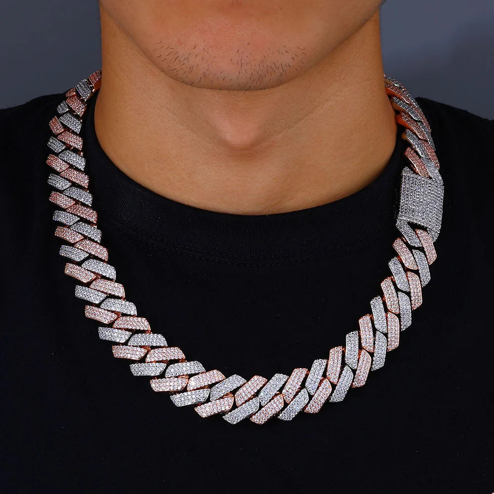 Nuoya Two Tone Mosaic Chain Full CZ Iced Out Necklace Hip Hop Men Rapper Cuban Bracelet Fashion Jewelry Gift
