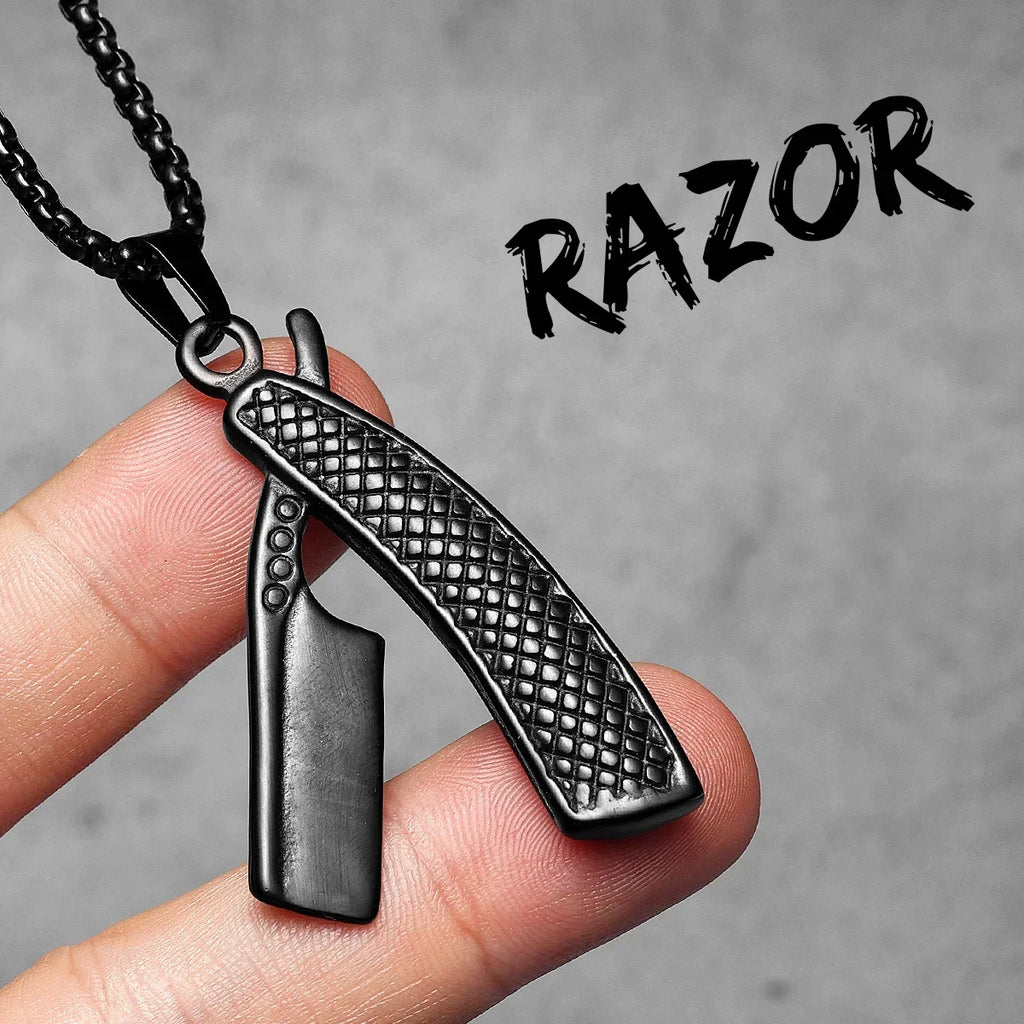 Barber Tools Pendant Necklace — Stainless Steel