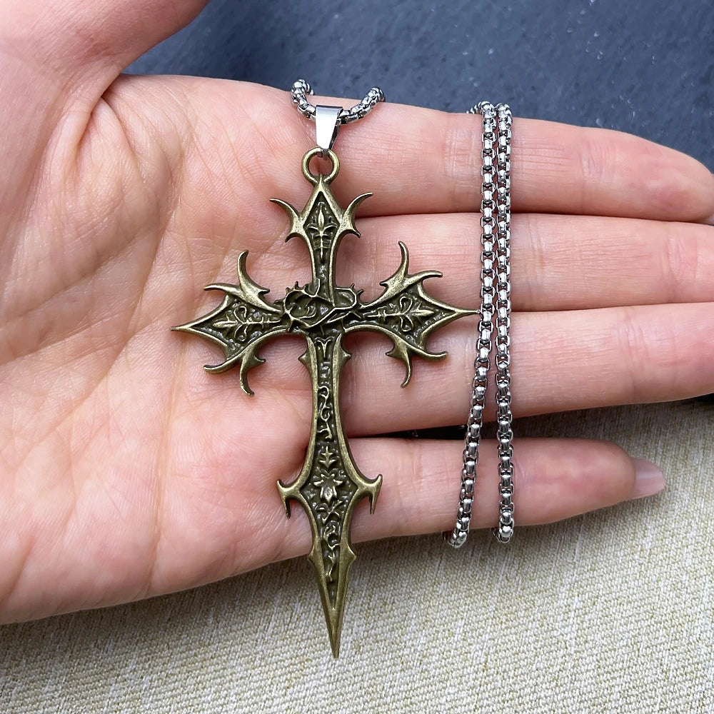 Double Sided Cross Pendant Necklace — Stainless Steel