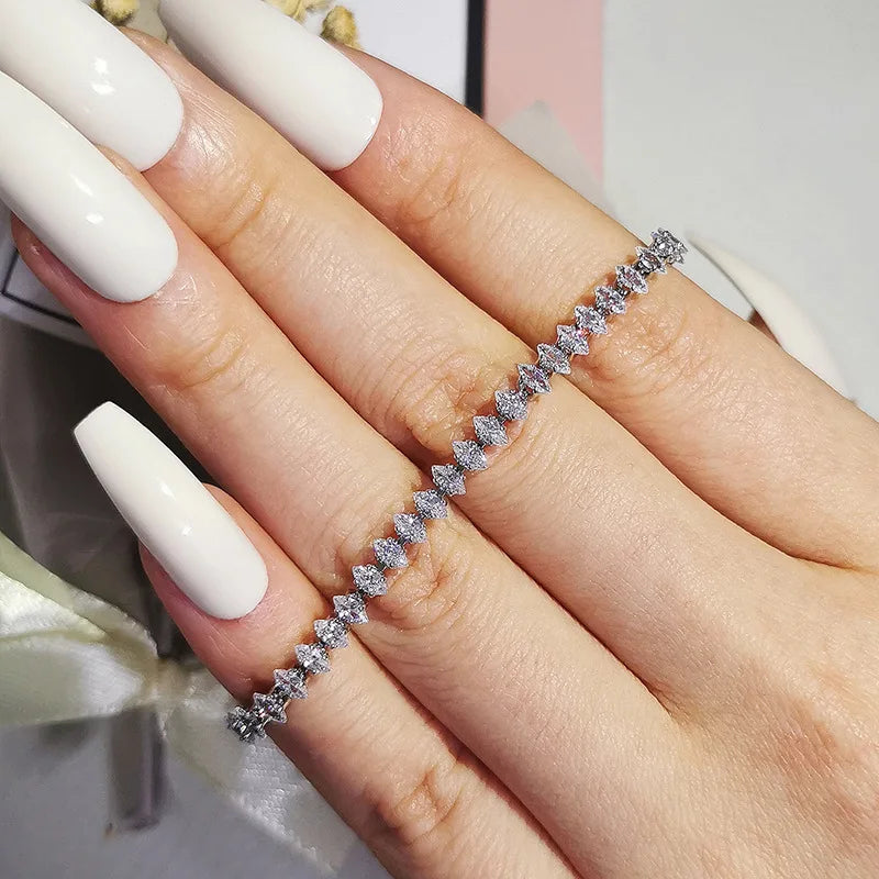 2022 New 18cm Marquise Oval Square Cut Luxury Silver Color on Hand Tennis Bracelet Bangle for Women Party Gift Jewelry