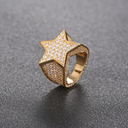 Hip Hop Star Rings for Men Women Diamond Cuban Ring Rapper Party 18K Gold Plated Fine Jewelry Gifts for Men Gilrs Boys