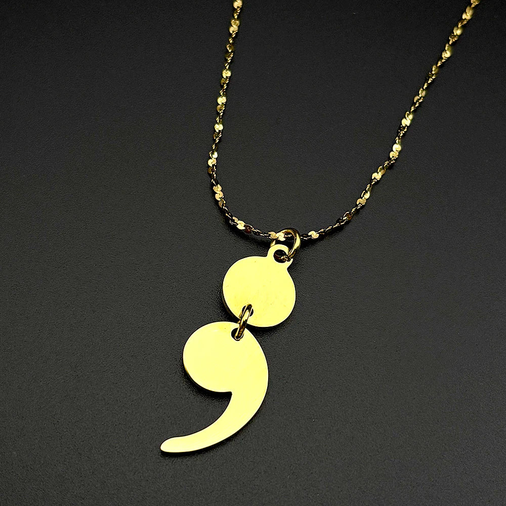 Inspirational Semicolon Pendant Necklace Stainless Steel Mental Health Support Jewelry Gift For Anxiety Depression Recovery