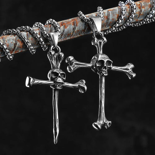 Skull Cross Stainless Steel Pendant Necklace