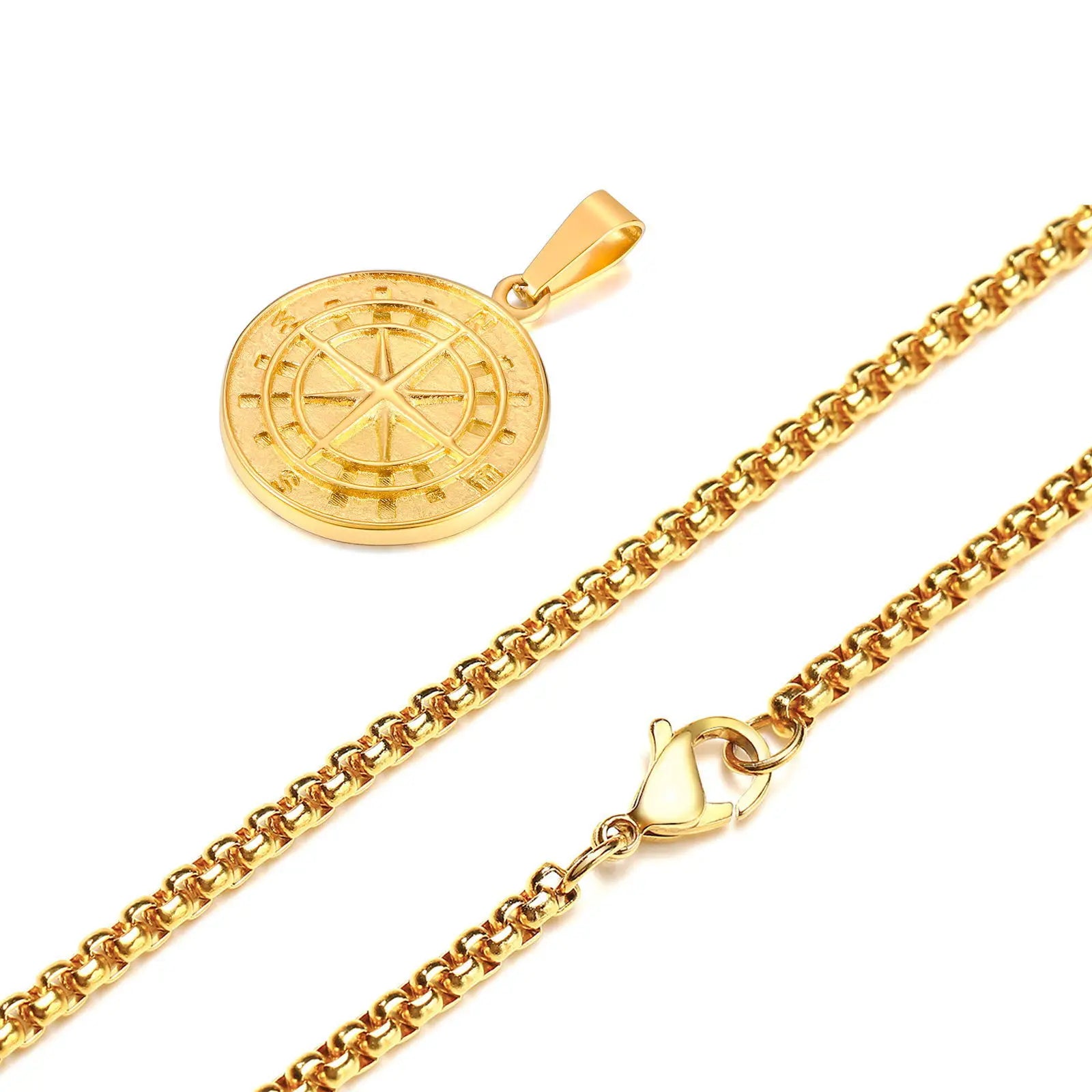 Compass Anchor Medal Pendant — Gold