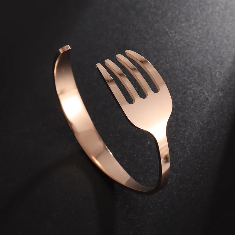 Fashion Design Stainless Steel Curved Tableware Fork Open Bracelet Men and Women Personality Charm Hip Hop Casual