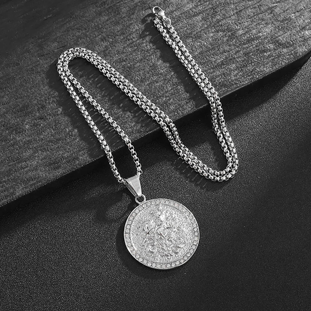 Saint George Slaying Dragon Pendant Necklace — Stainless Steel