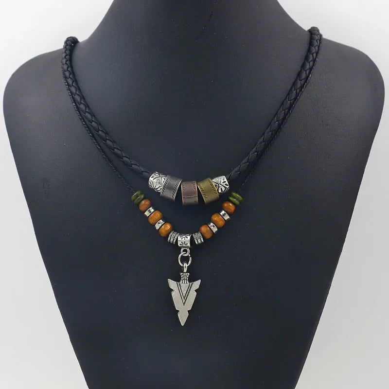 Collana Uomo Artificial Leather Rope Beaded Necklace Men Collier Homme Arrow Pendant Necklace For Men Jewelry Collar