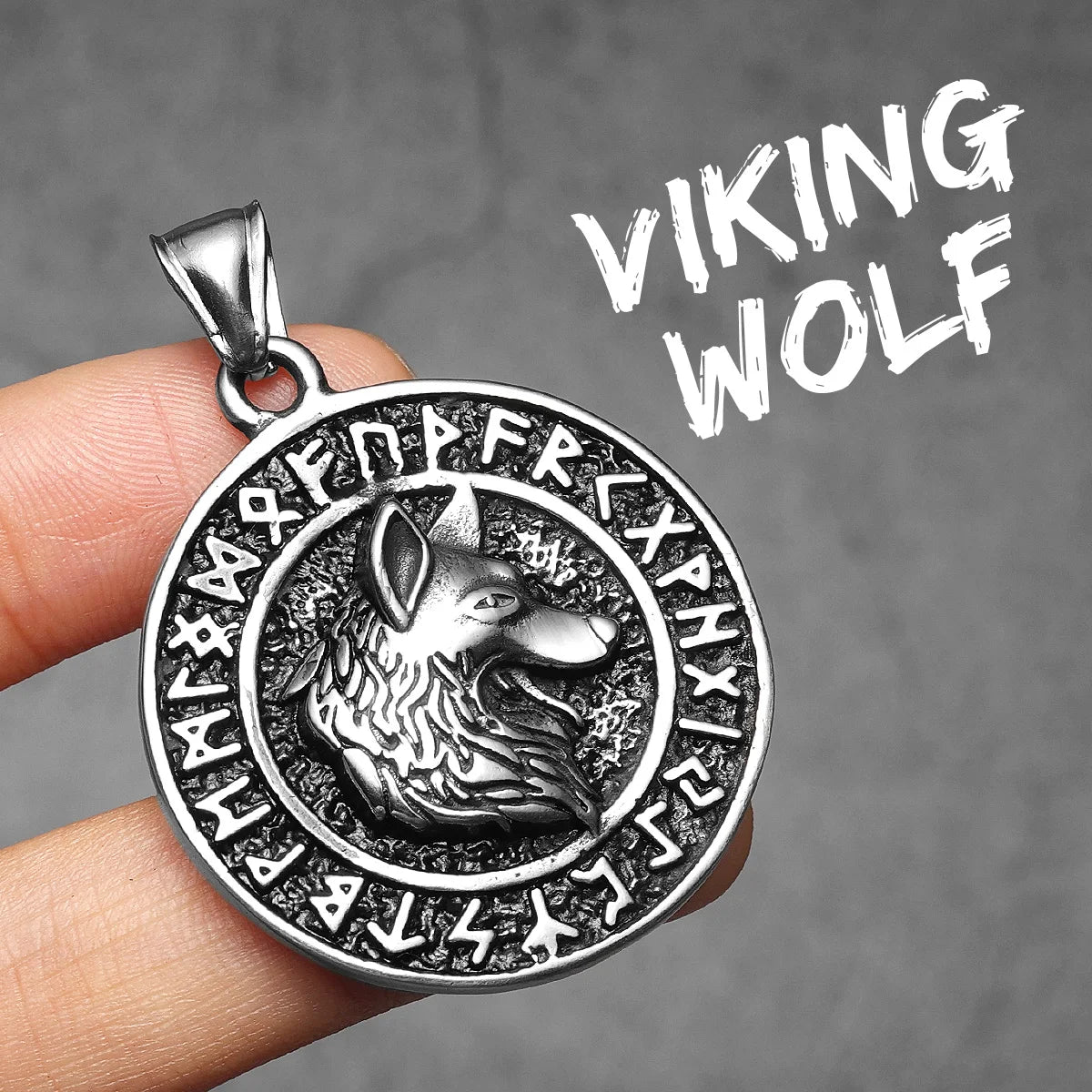 Viking Wolf Stainless Steel Pendant Necklace