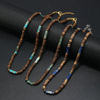 Vintage Bohemian Summer Jewelry Ethnic Style Jewelry Brown Coconut Shell Wood Beads Natural Stone Necklace Men's Jewelry
