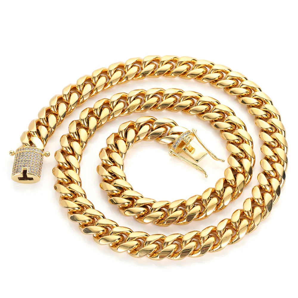 Iced Out Cuban Chain Necklace Stainless Steel Miami