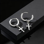 Punk Gothic Thorn Cross Pendant Hoop Earrings, Cool Hip Hop Stainless Steel Drop Earrings, Fashion Daily Party Jewelry