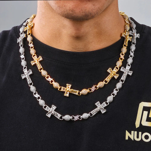 Cross Iced Out Rosary Chain Necklace Stainless Steel
