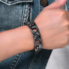 Punk Goth Matte Black Man Men's Bracelets Of Skull Head Cuban Link Chain Stainless Steel Skeleton Jewelry Boys Male