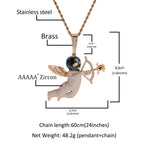 THE BLING KING Iced Full Zirconia Masked Rose Cupid Angel Pendant Necklace Goddess of Love With Arrow 12mm Square Chain Jewelry