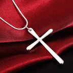 Silver Long Cross Pendant Necklace Women Men Fashion Wedding Engagement Jewelry Gift