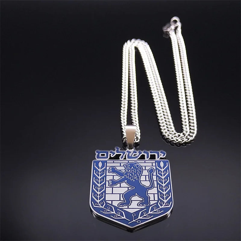 The Lion of Judah Emblem of Jerusalem Necklace Women Men Silver Color Stainless Steel Hebrew Judaism Necklaces Jewelry