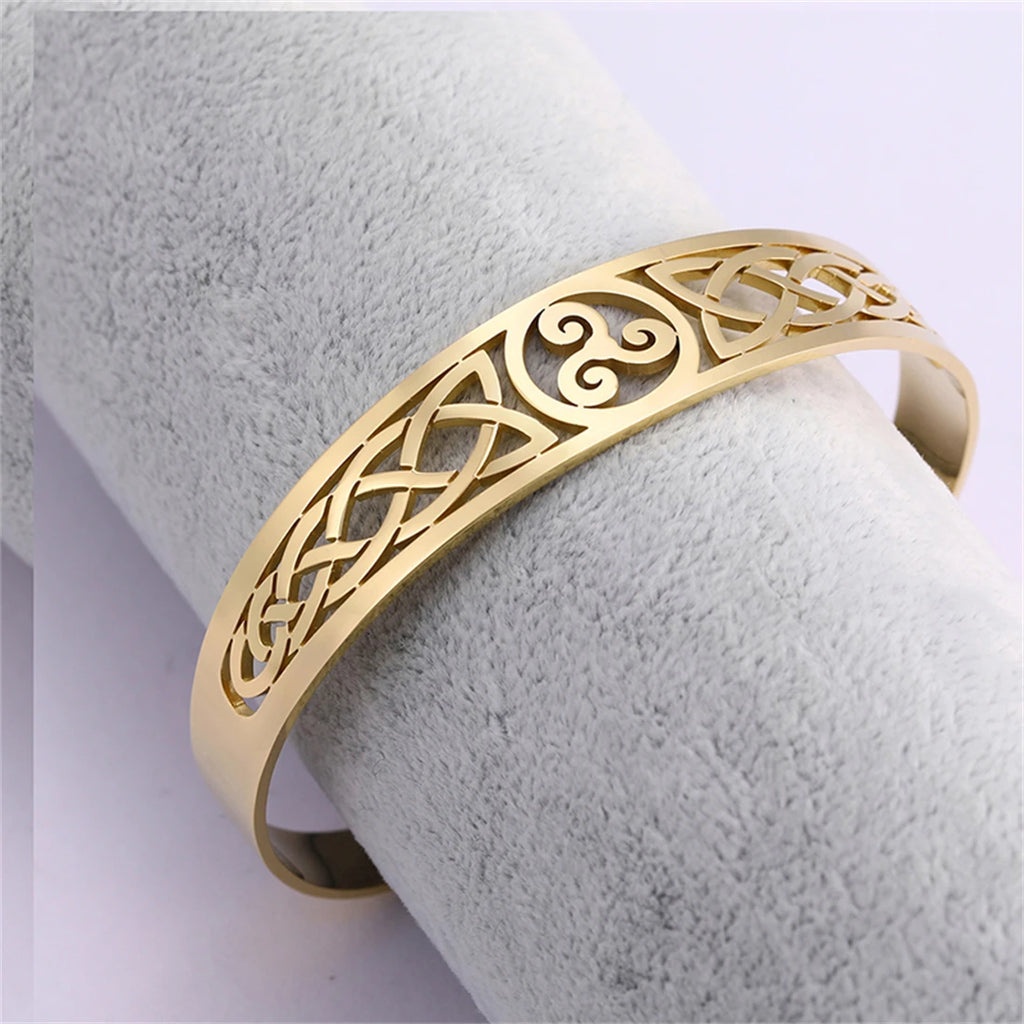 VASSAGO Viking Celtic Knot Cuff Bracelet Men's Nordic Triskele Symbol Irish Stainless Steel Bangle Vintage Amulet