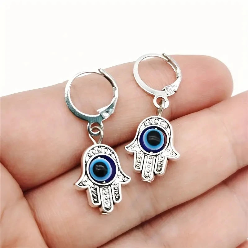 Evil Eye Hamsa Hand of Fatima Drop Earrings — Zinc Alloy
