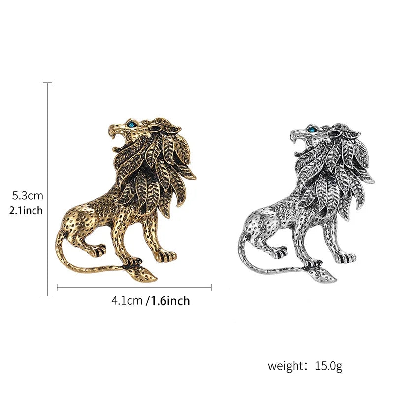 Vintage Roaring Lion Brooch — Gold & Silver Color Lapel Pin