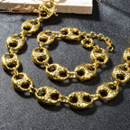 Cuban Bracelet Necklace Set for Men and Women — Gold-Tone