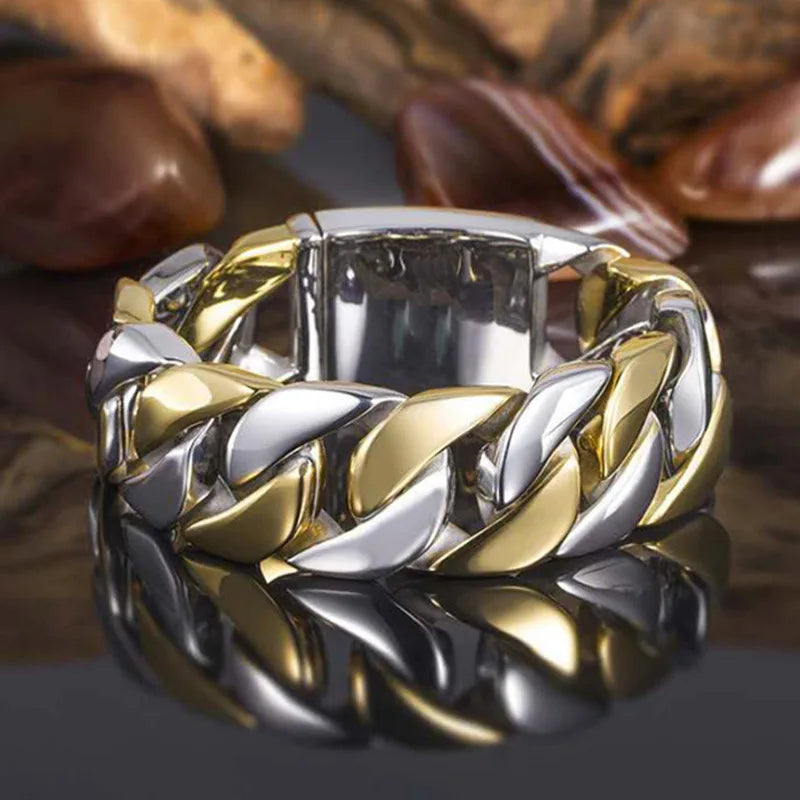 Milangirl Fashion Hip Hop Rock Rings Bling Iced Out Cuban Link Chain Micro Pave CZ Crystal Ring For Women And Man