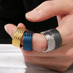 Waterproof Vacuum Plated Blue Gold Color 316l Stainless Steel Rings for Man 10mm Width Rhombus Design Mens Ring Fashion