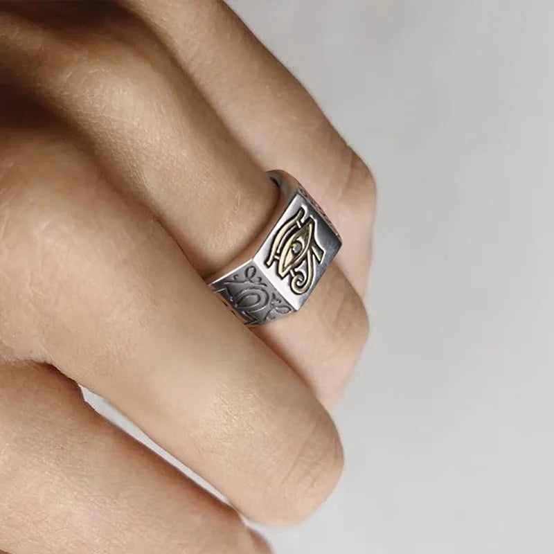 Eye of Horus Pharaoh Ring for Men and Women — Silver-Tone