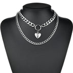 Fashion Chain Link Choker Heart Lock Cross Necklace Pendant For Women Men Silver Color Goth Jewelry Party Punk Long Necklaces