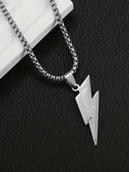 Two Tone Stainless Steel Lightning Bolt Pendant Necklace For Men Hip Hop Rock Streetwear Jewelry