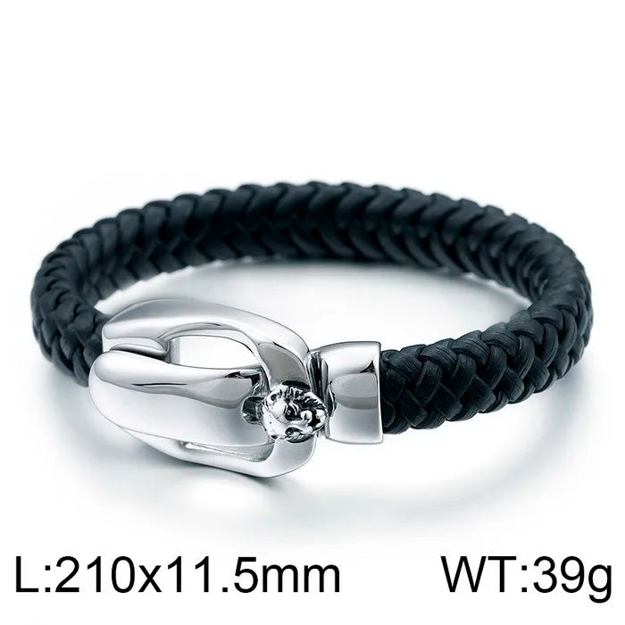 Biker Men‘s Bracelet Punk Braided Leather With Skull Lion Head Buckle Rope Cool Hip Hop Stainless Steel Jewelry Gift