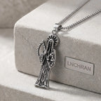 Silvery Stainless Steel Santa Muerte Grim Reaper Scales Pendant Necklace Gothic Mexican Dark Religious Jewelry Gift For Men Wome