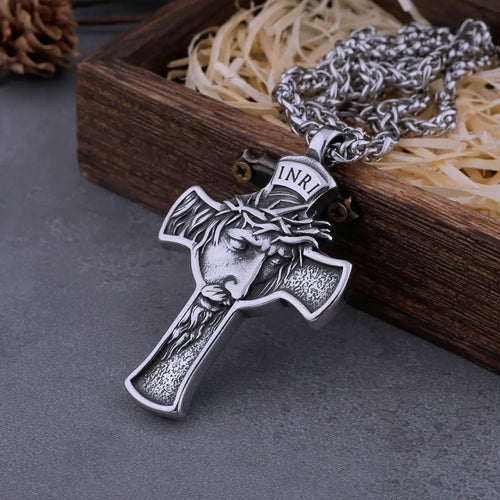 Cross Jesus Pendant Necklace — Stainless Steel