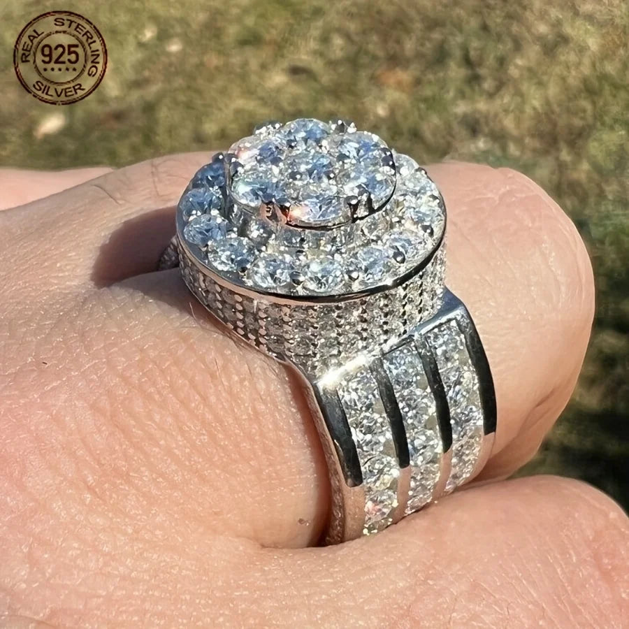 Luxury 925 Sterling Silver Rings For Men Hip Hop Iced Out Zircon Pinky Ring Male Punk Business Jewelry Gift