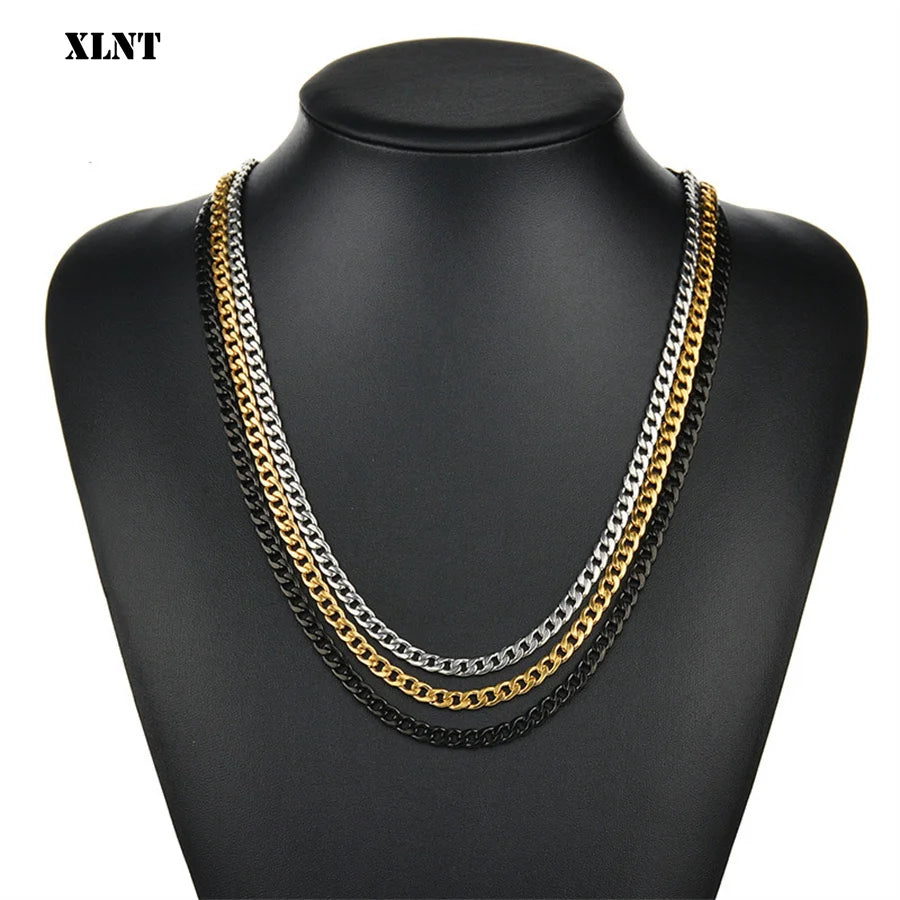 Stainless Steel Chain Necklace Long Hip Hop for Women Men on The Neck Fashion Jewelry Gift Accessories Silver Color Choker