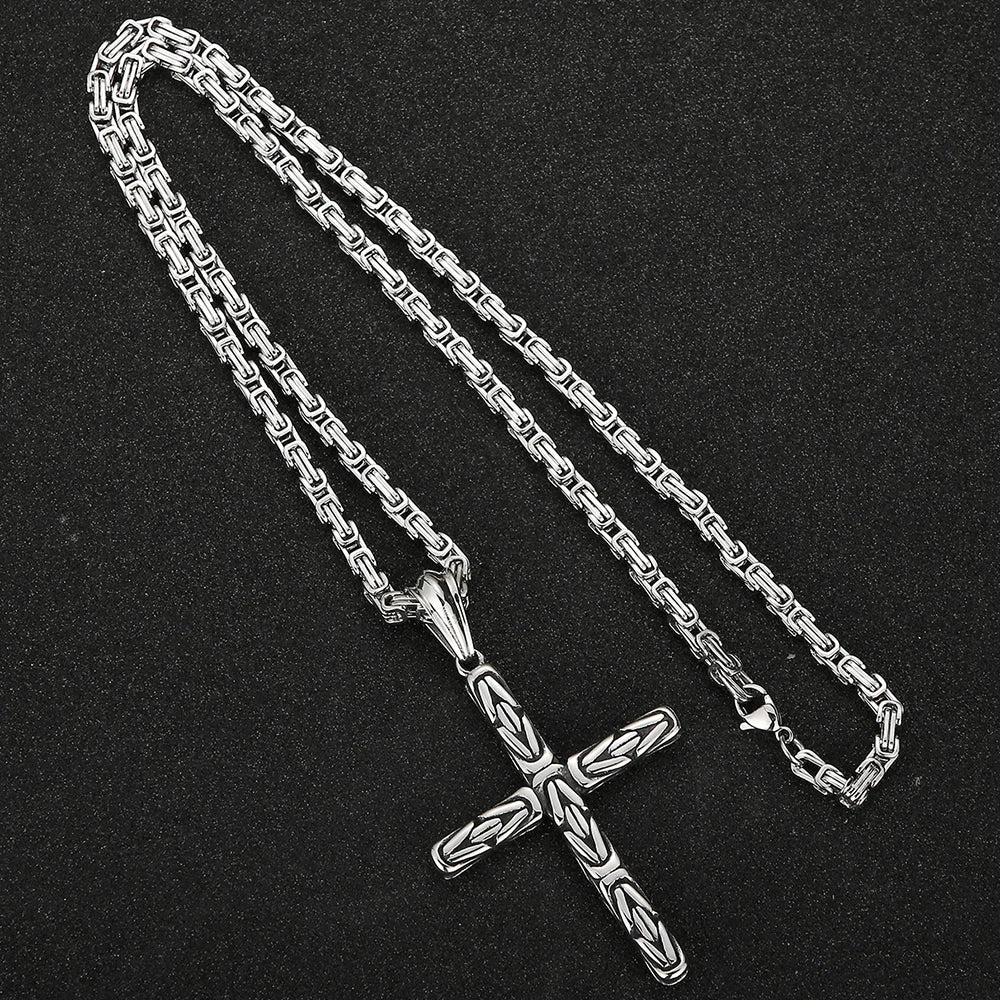 Men's Cross Pendant Neck Necklaces for Man Stainless Steel Pendant Necklace Christian Jewelry Meaningful Religious Gift