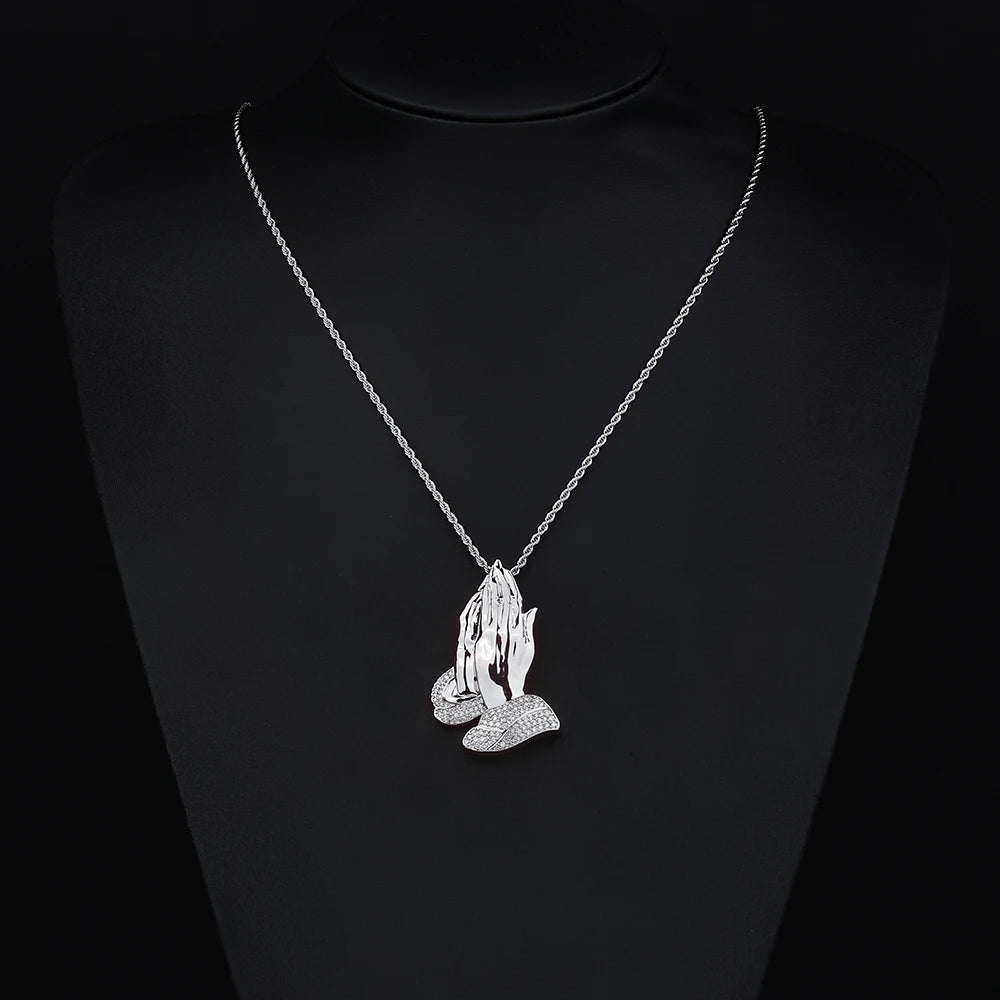 ESKEEM Wholesale Hip Hop Iced Out CZ Hamsa Hand Pendant Necklace Jewelry for Women Men Gold Silver Charm Diamond Pendant Gift