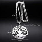 Buddhism Meditation Buddha Yoga Pendant Necklace Stainless Steel Tree of Life Buddhist Chakras Reiki Chain Jewelry Collar