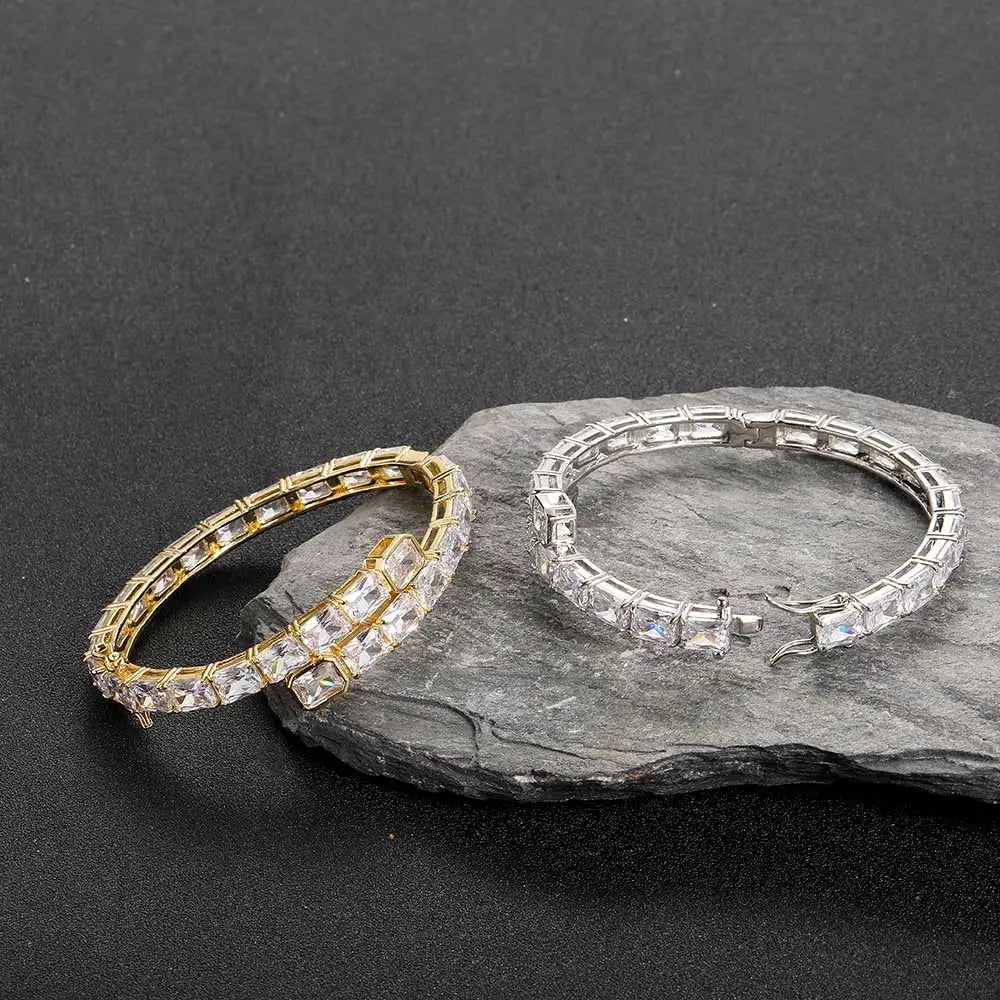 Iced Out Rectangle Bracelet Stainless Steel CZ