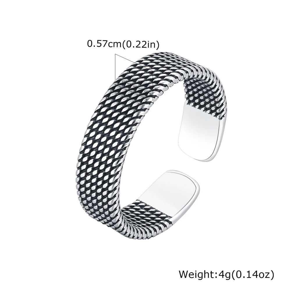 Vnox 5.7mm Woven Textured Open Ring for Men Boys, Adjustable Simple Metal Finger Band, Vintage Male Jewelry