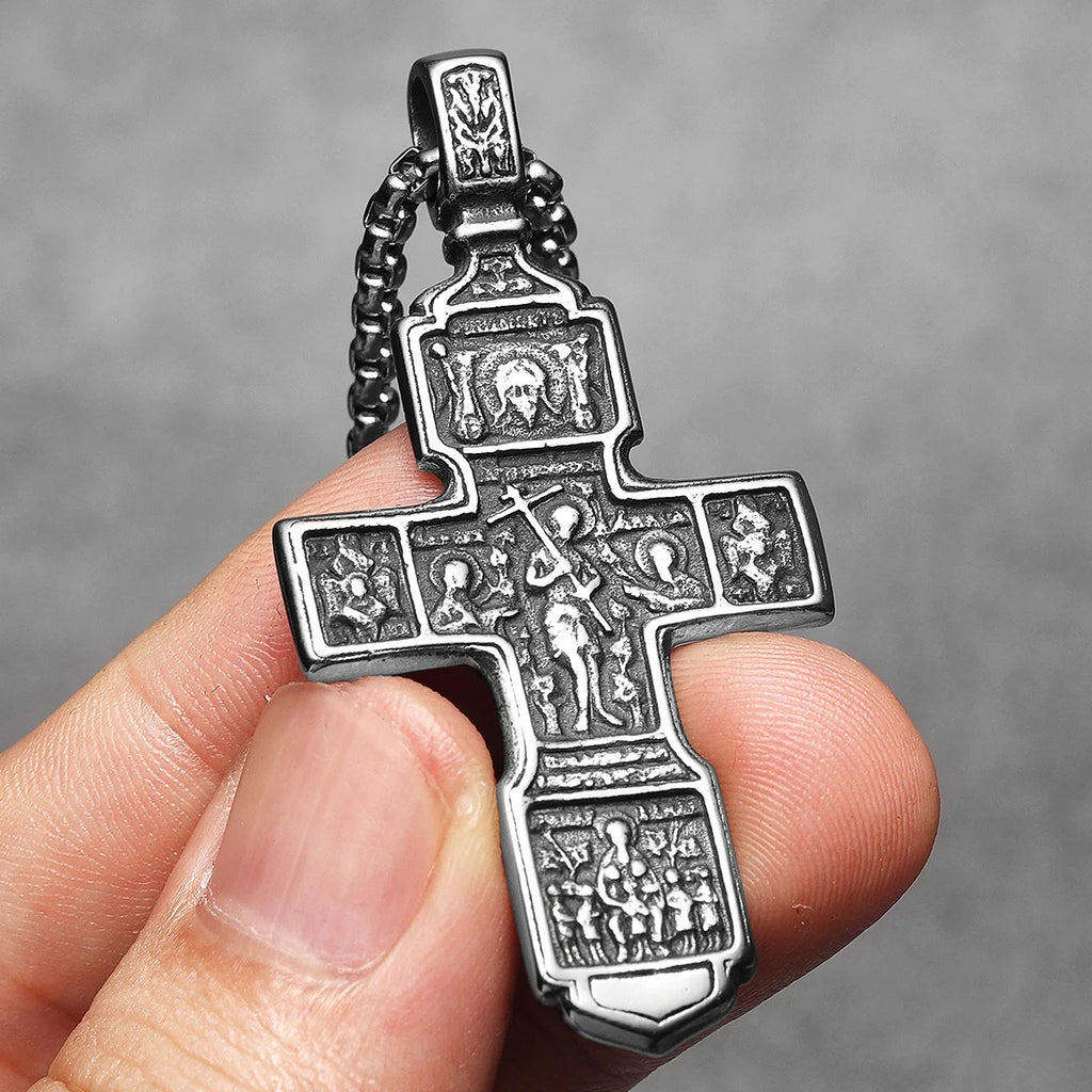 Cross Jesus Pendant Necklace Stainless Steel