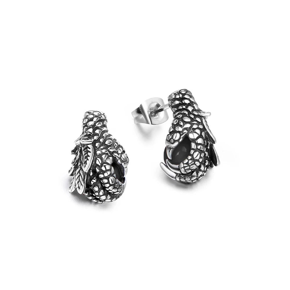 Dragon Black Earrings Punk Claw Black/red Stone