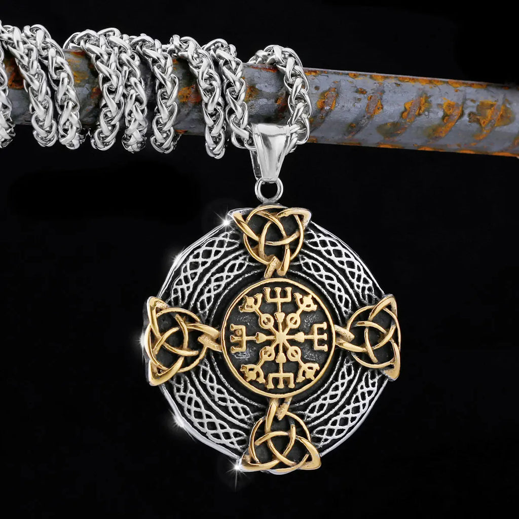 Nordic Totem Amulet Rune Necklace Retro Geometric Pattern Stainless Steel Jewelry Viking Punk Pendant Men's Fashion