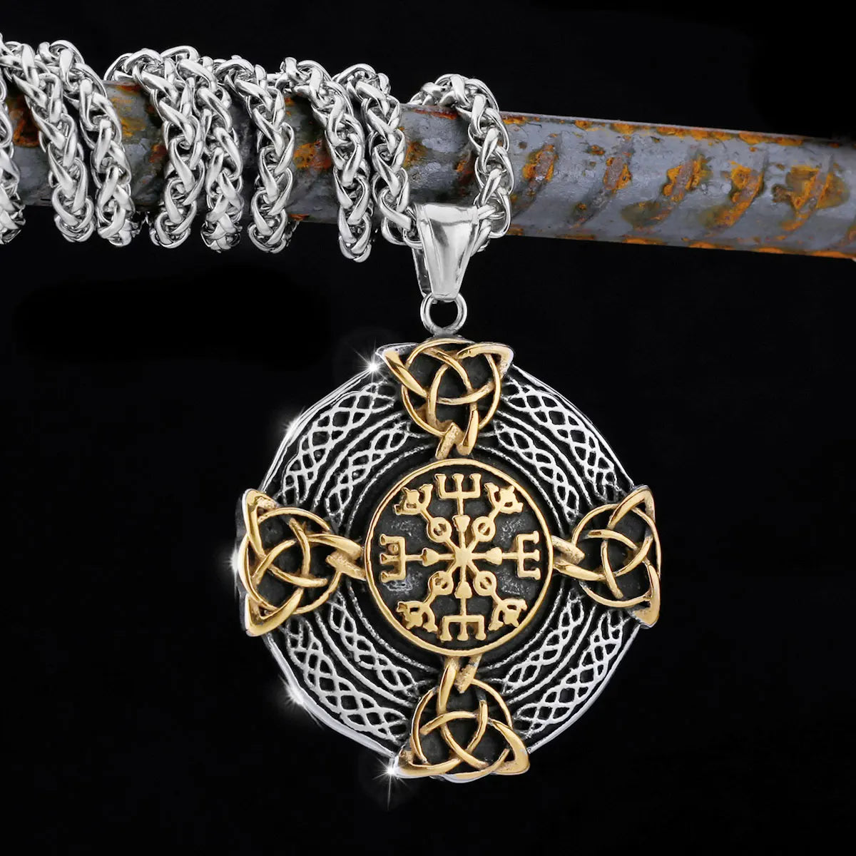 Nordic Totem Amulet Rune Necklace Retro Geometric Pattern Stainless Steel Jewelry Viking Punk Pendant Men's Fashion