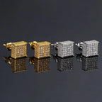 Gold Color Earrings For Men Women Punk Silver Color Square Cubic Zirconia Earings Sparkling Jewelry Gift For Male