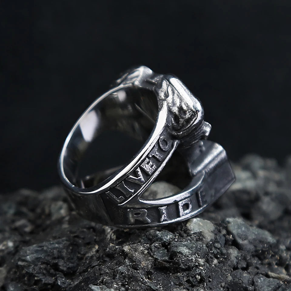 Skull Motorcycle Steel Ring Vintage Steampunk