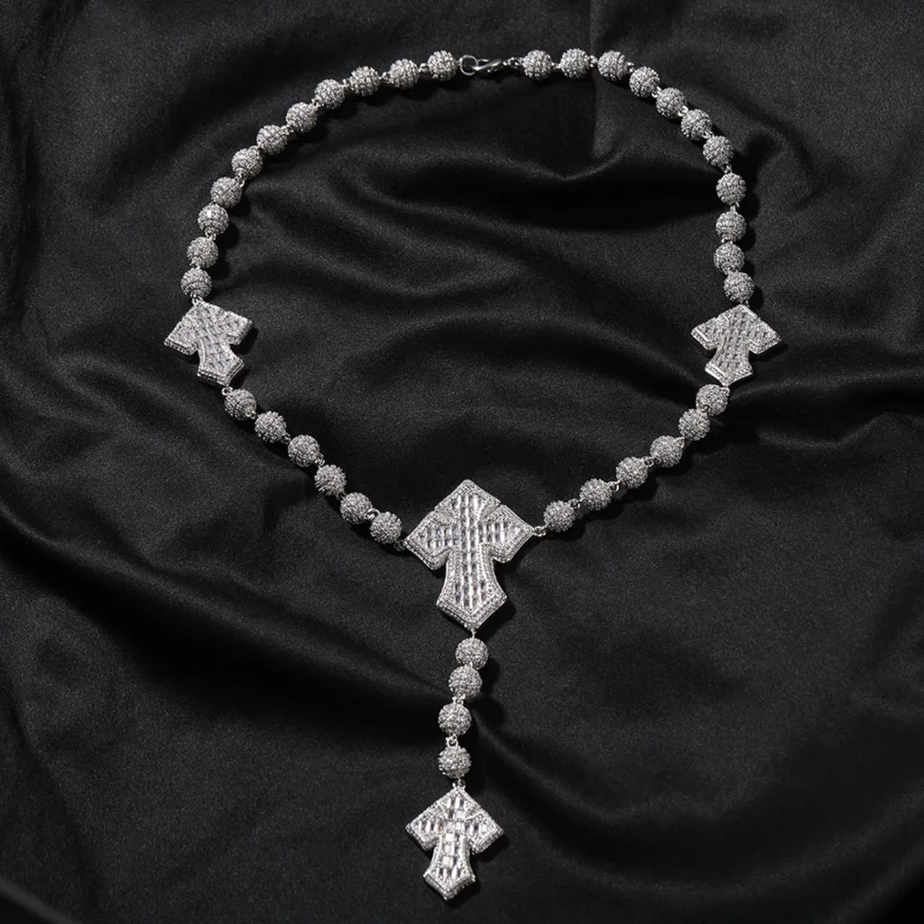 THE BLING KING Full Paved Iced Out Bling New In Cubic Zirconia HipHop Jewelry 4 Cross Bead Chain Necklace for Women Men