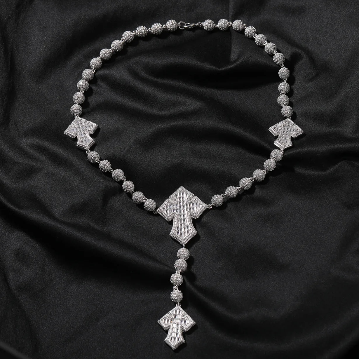THE BLING KING Full Paved Iced Out Bling New In Cubic Zirconia HipHop Jewelry 4 Cross Bead Chain Necklace for Women Men