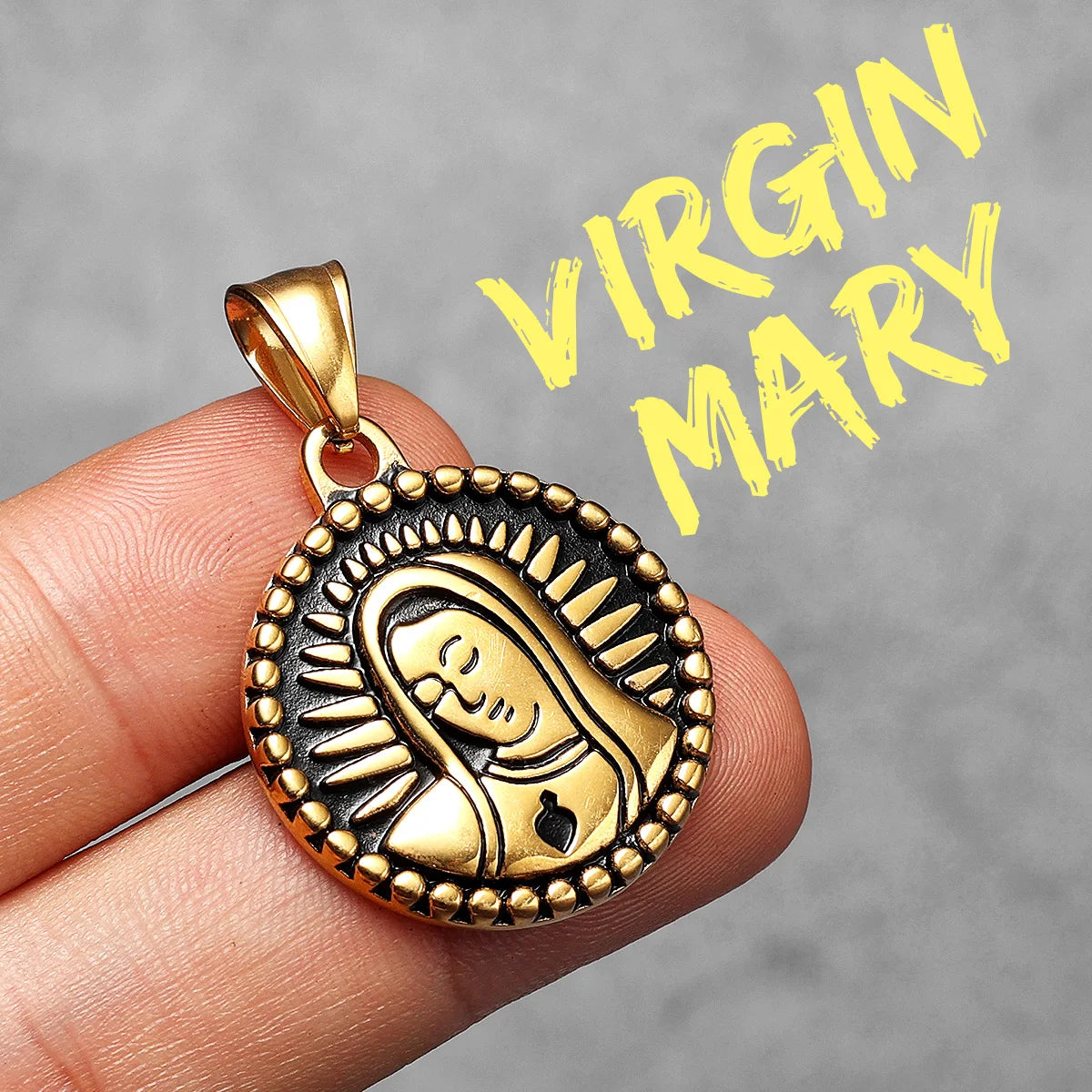 Virgin Mary Pendant Necklace Stainless Steel Vintage